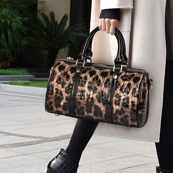 Кожена чанта, с леопардовым принтом, нова луксозна чанта, чанта през рамо с голям капацитет, дизайнерска чанта