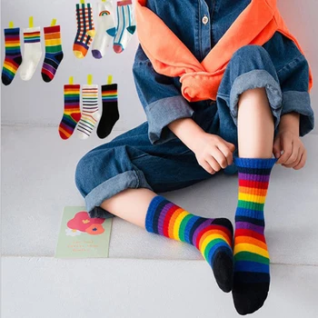 Чорапи памучни детски пролетно-есенните за момичета в розово райе за деца, за спортни момчета, бели, черни, 3 двойки, SandQ Baby 2021, новост