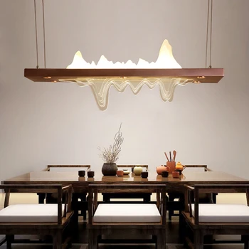 Новият модел на чайната в китайски стил, led лампа за чайната стая, вила в Дзен стил с гледка в китайски стил, с правоъгълна маса за хранене