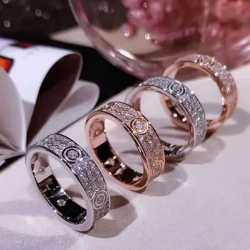 ZONGJI Стерлинговое сребро 925 проба Широката версия на три реда D VVS1 Годежен пръстен с муассанитом и диамантен пръстен е Вечен чифт халки от жълто злато
