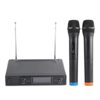 1 Комплект двоен безжичен микрофон Професионална безжична портативна микрофон система за караоке офис среща