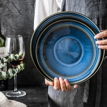 Yaobian blue Ресторант морски дарове, чиния за западна кухня, креативна керамична чиния за плодова салата, европейската ретро-дълбока чиния