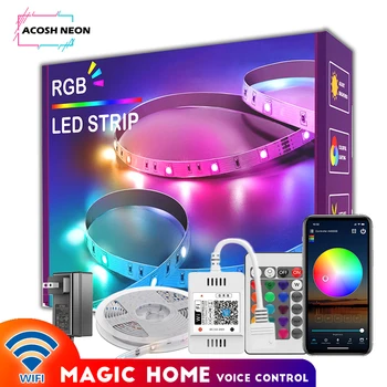 Led светлини Magic Home работят с Алекса Google Assistant, синхронизират музика чрез Wi-Fi, led светлини с дистанционно управление, осветление, украса за стаите в дома