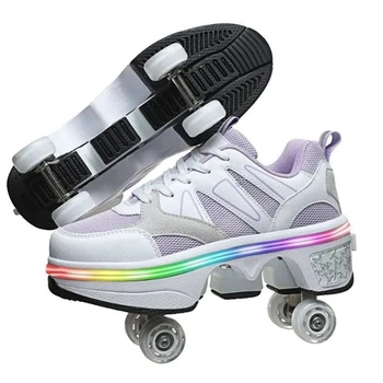 Детски деформационные ролкови кънки, обувки на 4 колела, спортни обувки за паркур, ролкови кънки за момичета и момчета, маратонки унисекс