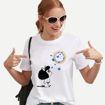 Кавайная Забавна тениска с графичен принтом Mafalda, Дамски Козметична Облекло в стил Харадзюку, Бели Потници, Тениска 2023, модни и Ежедневни Дамски Тениска