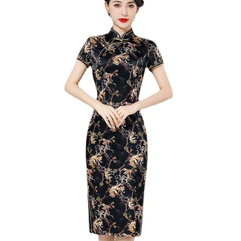 Копринените женствена рокля с флорални принтом Чонсам, китайското традиционната рокля, ретро винтажное Ципао копчета, секси вечерна рокля Orient Vestidos