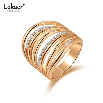 Марка Lokaer, вечерна пръстен от розово злато, дограма от австрийския кристал, бижута с микро-вложки Anillos R15026