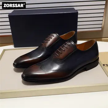 Мъжки кожени обувки Оксфорд Високо качество, бизнес ежедневни обувки с перфорации тип 
