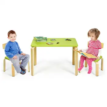 Детска дървена маса от 3 теми и маса за практикуване на художественото творчество, мебелен комплект от 2 стола