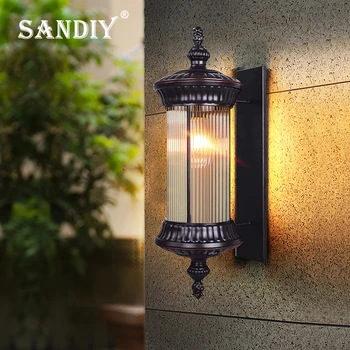 Уличен лампа на колона с основа за определяне на кея, стенни лампи, led осветление веранда за вратата на дома, двора, външно аплици, стъклена лампа