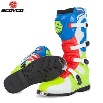 SCOYCO/ ботуши за мотокрос и офроуд, мъжки състезателни мотоциклети дълги ботуши, под наем, спортни обувки за мотоциклет, обувки от изкуствена кожа MBM006