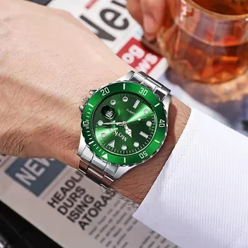 Висококачествени модерни бизнес висококачествени мъжки кварцов часовник с метална каишка, мъжки зелени класически луксозни часовници в ретро стил