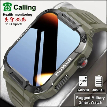 Силни мъжки умен часовник в стил милитари с по-голяма батерия 400mh, мониторинг на сърдечната честота, 1,85 