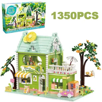 1350 бр. творчески лимонов чай напитка блок с изглед към град, улица, ресторант, архитектурен модел, мини-тухлена играчка за подарък за деца и възрастни