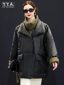 Жена пуховое палто от агнешка кожа, зимата на топло палта, връхни дрехи с двойна яка от естествена кожа, елегантни naka яке с дълъг ръкав