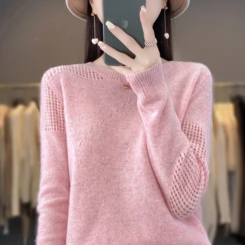 Пуловер от 100% чиста вълна, дамски пуловер с кръгло деколте, пролет-есен нова вязаный без сако в корейски стил, моден