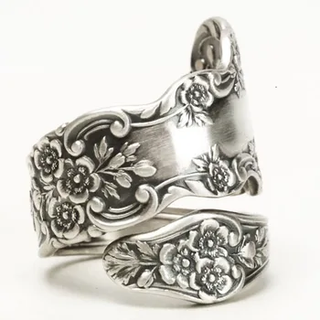 Huitan Романтично винтажное пръстен с резным цвете за пръст, за жени, подарък за рожден ден, ретро-парти, аксесоари за метален стил, дамски бижута