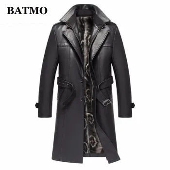 Batmo 2023, ново записване, есенно-зимния мъжки сгъсти тренч от естествена кожа, мъжки кожено яке, Дълга козина размер плюс S-5XL