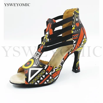 2020 нови обувки за танци Салса, дамски кожени обувки с африканските принтом, удобен ток, индивидуална замшевая подметка, обувки за латино танци за момичета, обувки за бачаты
