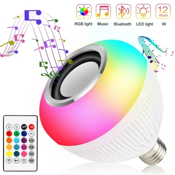Led Bluetooth лампа Умна лампа E27 Bluetooth високоговорител Музикална лампа умна лампа с регулируема яркост на светлина 12 Вата Музика RGB Декор на светлина