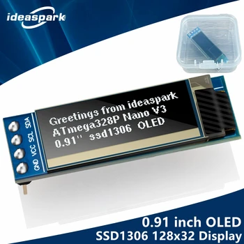 0,91 Инчов OLED LCD дисплей Модул 128x32 4Pin SSD1306 Водача IIC I2C Сериен Екран dc 3.3v ~ 5 В, за Arduino (контакти запоени)