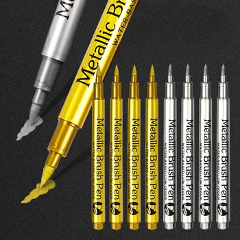4 бр. комплект кистевых метални маркери химикалки с мек връх цвят: златист, сребрист, за diy от плат за scrapbooking, постоянни художествени маркери, консумативи