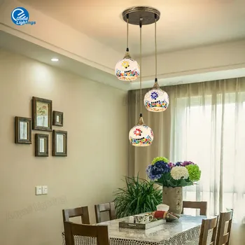 Окачен лампа Tiffany Turkey, кухненско осветление, цветна мозайка полилей ръчно изработени, бохем ресторант, бар, настолна лампа, балконски лампи