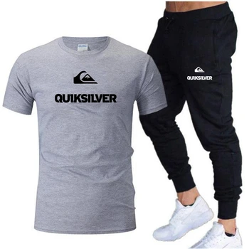 2023 Мъжки памучен тениска Quiksilver, хит на продажбите, брандираната лятна тениска + панталони, комплект за релакс, фитнес, джогинг, модна тениска в стил хип-хоп