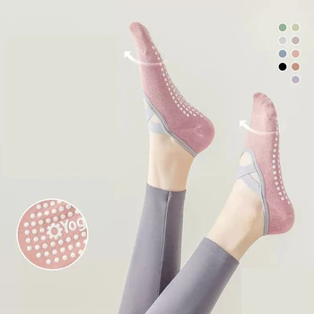 Чорапи за йога, дамски памучни професионални нескользящие силиконови чорапи за фитнес, начинаещи, пилатес, спортни чорапи 2023
