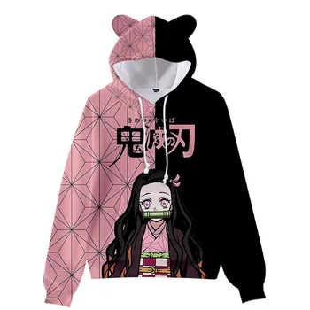 Demon Slayer Kamado Nezuko Hoody за cosplay с 3D принтом, пуловер с уши, hoody, градинска яке, палто