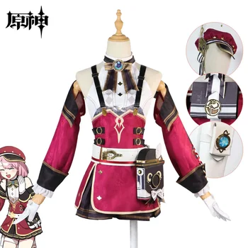 Нов костюм за cosplay Genshin Impact Шарлот Розова перука Форма Фонтейна Дрехи за момичета Аниме Cosplay шапка облекло Хелоуин XS-3XL