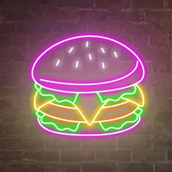Неонови светлини за хамбургери, открита неонова реклама на ресторанта, led лампа, декорация за украса на храна, обичай неоновите лека нощ